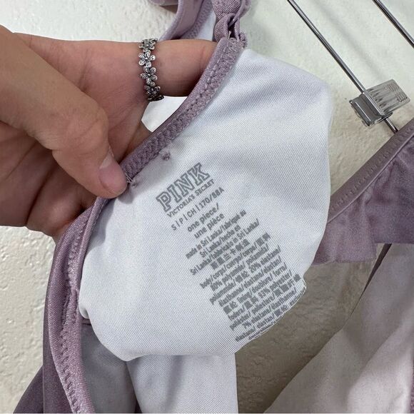 PINK VS Shine Ruffle One Piece Swimsuit in Metallic Lilac Size S - Picture 6 of 9